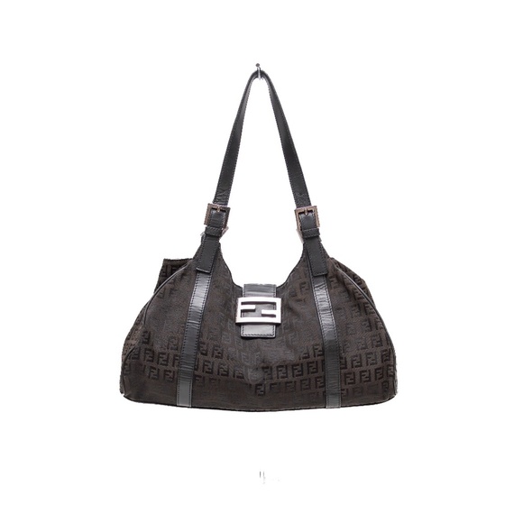 Fendi Zucchino Monogram  Cloth Tote Bag with Black Leather Trim - Picture 1 of 9
